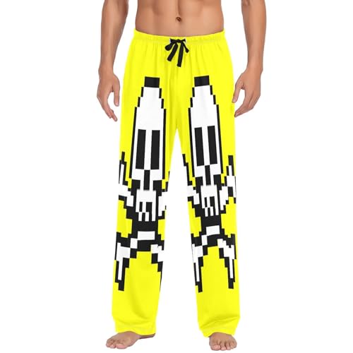 Qilmy Pixel Art Skull Men's Cotton Pajama Pants, Lightweight Lounge Sleepwear with Drawstring and Pocket2