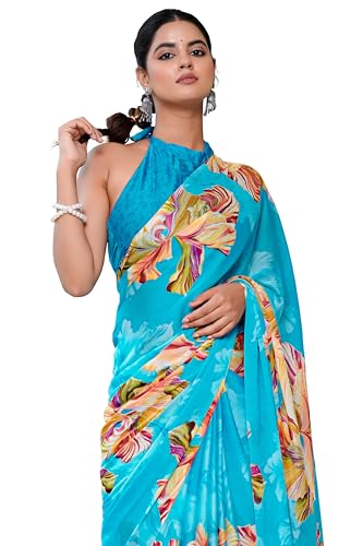 Image of MIRCHI FASHION Saree for Woman Chiffon Floral Printed | Lightweight Daily Wear Comfortable Women's Sari with Unstitched Blouse Piece (Available in 15 Designs)