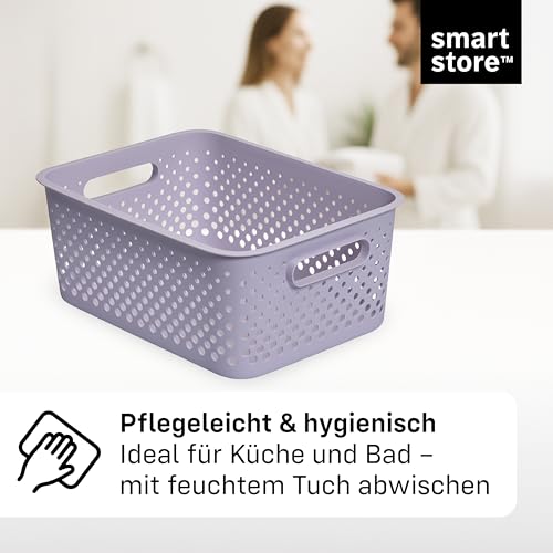 SmartStore Aufbewahrungskorb mit Griffen in lavendel 11,4L (36,5x27x15cm) I Körbchen Aufbewahrung aus recyceltem Kunststoff I Essence L Aufbewahrungskorb I Aufbewahrungsboxen mit 10 Jahren Garantie