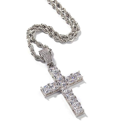 Zidao Mode Kreuz Anhänger Halskette Kubikzircon Iced Out Kette Hip Hop Schmuck Für Mann-Frauen Geschenke,Silber Cover