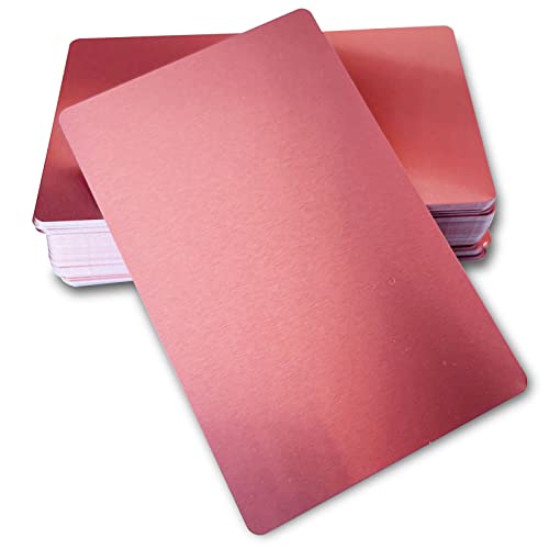 Ebamaz 50PCS Thick 0.45mm Aluminum Metal Business Cards Blanks 3.4 X2.13 inch for Customer Laser Engraving (Rose Golden, Blank)