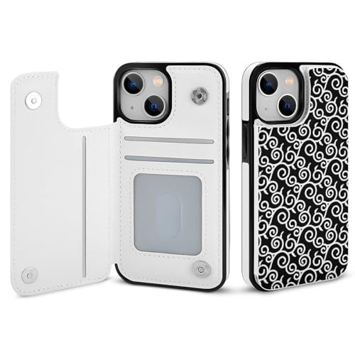 適用 iPhone15Pro用ケース 手帳型 和風 和柄 花柄 ブラック 唐草模様 スマホケース カード収納 スタンド機能 アイフォン15Proケース 耐衝撃 PUレザー カバー 財布型 Case