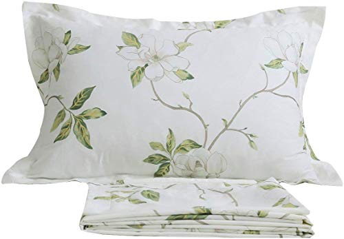 FADFAY Shabby White Floral Bed Sheet Set 100% Cotton Sheets Green Leaves 4Piece - Twin XL Size
