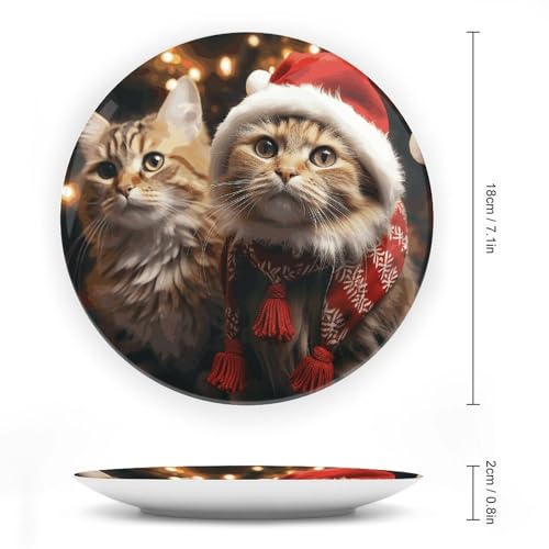 Plato decorativo de porcelana Christmas Cat 7 pulgadas miniatura 2