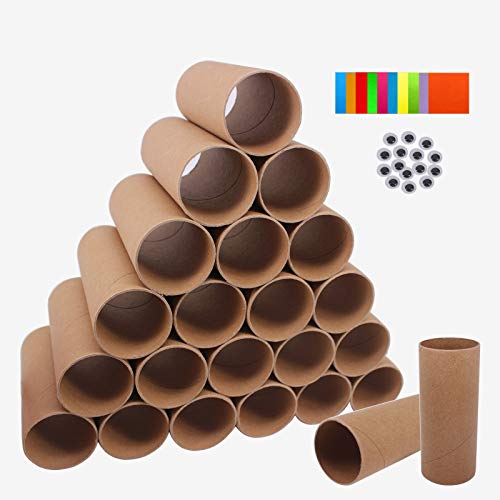 ZMCYN 40 Pack 1.6x3.9 Inch Cardboard Tubes Brown Paper Roll Tubes Paper Cardboard Craft Tube Rolls for Craft DIY Arts Classroom Projects Extra 100 Sheets Colored Paper 80 Pcs Wiggle Eyes