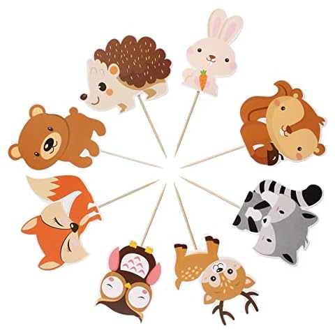 Amosfun wald tier party kuchendeckel woodland cupcake topper dessert picks für babyparty kinder geburtstag 24 stücke Cover