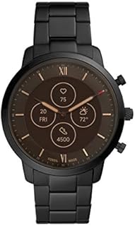 Fossil Men's 45mm Neutra Stainless Steel Hybrid HR Smart Watch, Color: Black (Model: FTW7027)