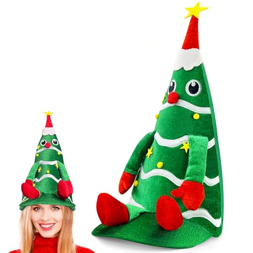 DANCELF Christmas Funny Tree Hat, Novelty Santa Hats,Xmas Holiday Cap for Adults,Cute Christmas Tree Topper, Unisex, Velvet,Christmas Theme Costume, Winter Party Favors