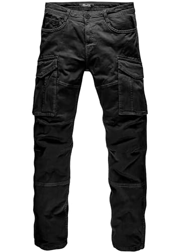 REPUBLIX Herren Cargohose Cargo Jogger Chino Hose Jeans R7023 Schwarz W36