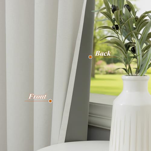 Image of 100% Blackout Linen Textured Curtains for Bedroom Full Light Blocking Room Darkening Bronze Grommet Window Drapes Thermal Insulated Energy Efficient Home Decor 52x108 Ivory (2 Panels)