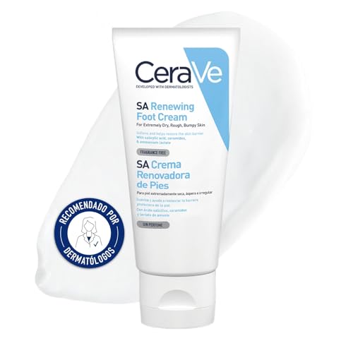 CeraVe SA Crema de Pies Renovadora, Para Pies Extremadamente Secos, Ásperos e Irritados, Exfolia e Hidrata Intensamente, Con Ácido Salicílico, 3 Ceramidas Esenciales y Lactato de Amonio, 88ml