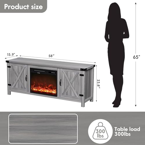 image for YESHOMY Fireplace TV Stand with Two Barn Doors and Storage Cabinets fo