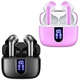 TAGRY 2 Sets X08 Sunset Pink and Black Bluetooth Headphones True Wireless Earbuds 60H Playback Ear Buds with Wireless Charging Case in-Ear Earbuds with Mic