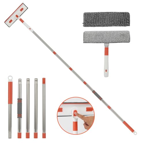 Window Cleaning Equipment - 2-in-1 Extendable Window Cleaner Tool with Bendable Head, 56in Telescopic Window Cleaning Poles, Squeegee Window Cleaner for Home & Car Glass