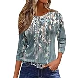 JXKIKOZE Petite Tops for Women Summer, Boho Floral 3/4 Length Sleeve Tee Plus Size Trendy Loose Fitted Basic Tee Blouses for Women Cute Boho Tunic Tops,Womens Top(Greys X-Large)
