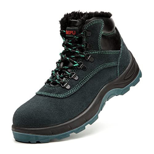AFJYG Arbeitsschuhe Herren Sicherheitsschuhe Damen Leicht rutschfest Sicherheitsstiefel Winter Warm Wasserdicht Arbeitsstiefel mit Stahlkappe, Grün, EU 41 Cover