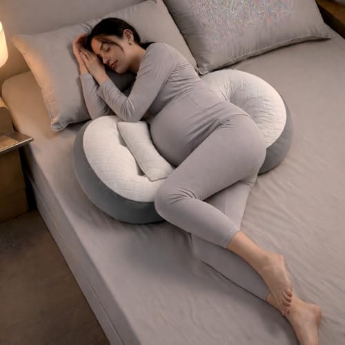 Image of Luxury Comfort Pregnancy Pillow for Women - Pregnant Pillow & Maternity Pillow for Pregnancy Sleeping with Belly Support (White & Grey Set of 2) (White & Grey)