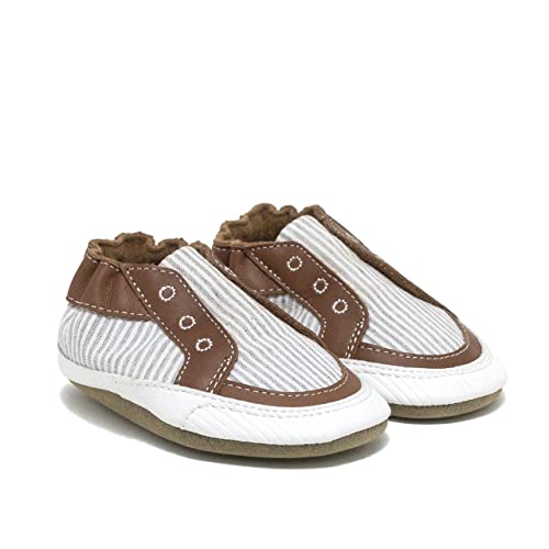 Robeez Baby Boys And Unisex Soft Soles Slip-Resistant Crib Shoes Slippers For Infant And Toddler - Stylish Steve Grey Seersucker - 18-24 Months #TOP16