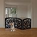 Safety Pet Gate for Dogs – Free-Standing & Foldable - Decorative Scroll Wooden Fence Barrier – Stairs & Doorways (Black)