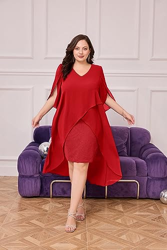 Image of Hanna Nikole Womens Plus Size Chiffon Cocktail Dress Ruffle 3 /4 Sleeve Wedding Guest Party Dresses with High Low Hem