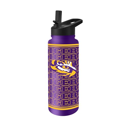 Logo Brands NCAA LSU Tigers 34 oz Travel Quencher Bottle — Team Color | Stainless Steel | Double Wall | Echo Design