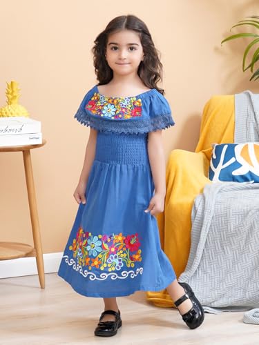 Image of Mexican Dress for Girls Traditional Vestidos Mexicanos Cinco de Mayo Embroidered Dresser Toddler Kids