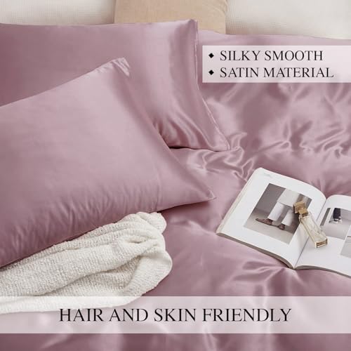 Image of Homestan Satin Bedsheet for King Size Bed with 2 Pillow Covers, Modern Bed Sheet for Romantic Nights(100x108 inches, Rose Gold)