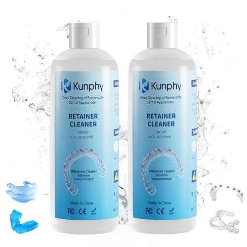 2 Pack Ultrasonic Retainer Cleaner Solution for Sonic Denture Cleaner-Professional Cleaning of Retainers, Invisible Aligners, Mouth Guards, Night Guards, Remove Odors, Discoloration & Stains 8.5oz