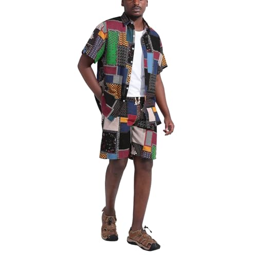 Mens Shirts and Shorts Set 2 Piece Tropical Outfit Floral Button Down Beach Suit3