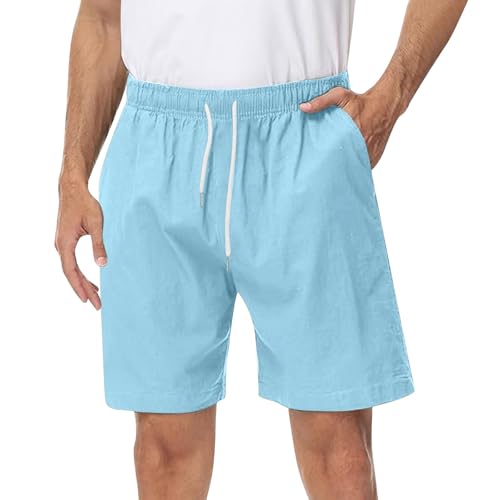 Men's Casual Summer Shorts Elastic Waist Comfortable Drawstring Loose Fit Beach Shorts with Pockets (Blue, XL)
