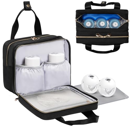 Image of Coinarin Wearable Breast Pump Travel Bag - Breastmilk Cooler Bag, Portable Pumping Carrying Case Compatible with Momcozy, Elvie, Willow, Medela Wearable Pumps - Includes Waterproof Mat