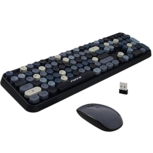Image of FOPETT Wireless Keyboard and Mouse Combo, 104 Keys Full-Sized 2.4 GHz Round Keycap Colorful Keyboards, USB Receiver Plug and Play, for Windows, Mac, PC, Laptop, Desktop (Grey)