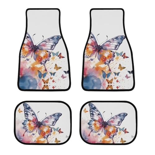 Tapis de sol voiture papillon aquarelle antidérapants pour auto SUV camion (lot de 4)