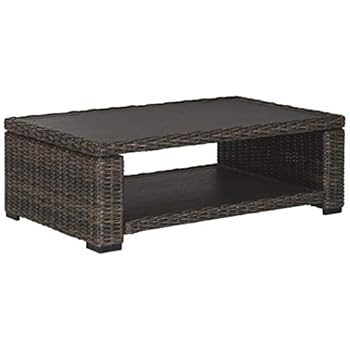 Alternative view of Signature Design by Ashley Grasson Lane Outdoor Wicker Cocktail Table with Aluminum Frame, Brown