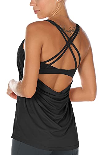 icyzone Women's Workout Tank Tops Built in Bra - Strappy Athletic Yoga Top, Exercise Gym Sport Shirt