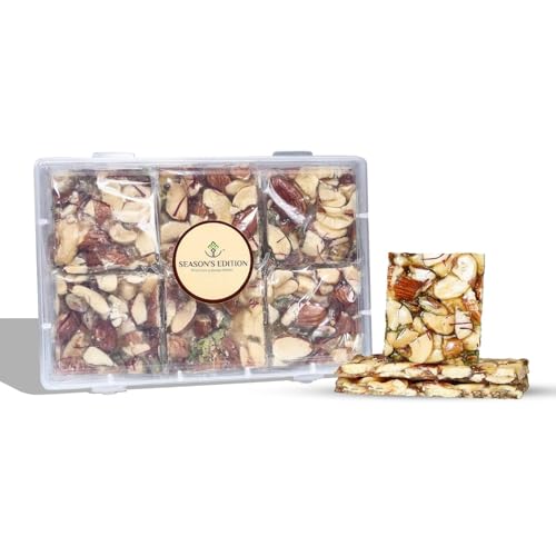 Image of Season Edition DryFruit Chikki with Saffron- 150g | Healthy Nutritious Delicious Crunchy Gajak Mithai with Goodness of Kaju Badam Pista Chikki Bar | Sweets Mixed Nuts Gift Pack | No Artificial Colors or Preservatives
