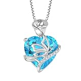 FJ Birthstone Necklace for Women 925 Sterling Silver Butterfly Pendant Rose Flower Necklace Jewellery Gifts for Women Mom Wife Girls Her