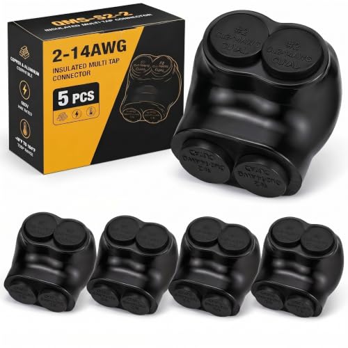 Saysurey 5 Pcs 2 Port Insulated Multi Tap Connectors 2-14 Awg Aluminum to Copper Wire Connectors Single Side Entry Black Interconnect Terminals Electrical Link Pre-Filled with Oxide Inhibitor