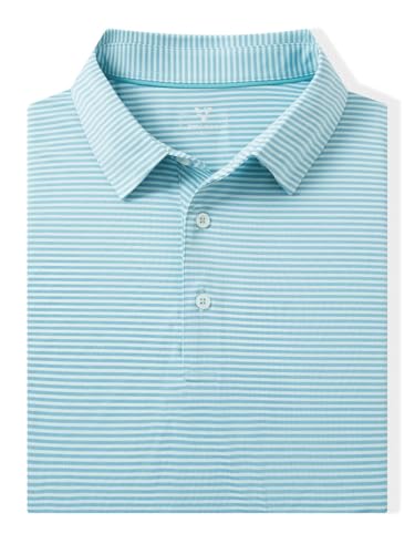 Image of Men' s Golf Shirts Short Sleeve Performance Moisture Wicking Dry Fit Striped Golf Polo Shirts for Men