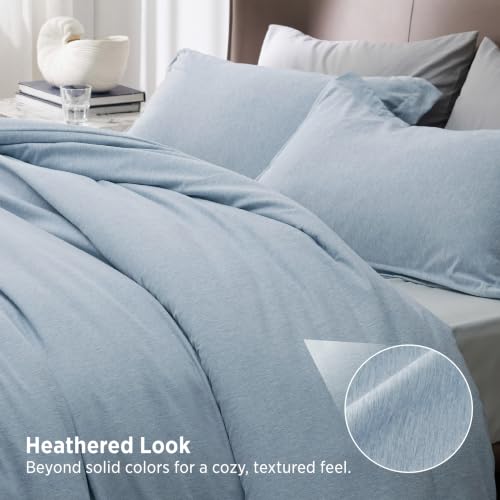 Image of Bedsure King Size Comforter Set - Light Blue Soft Bedding for All Seasons, Cationic Dyed Bed Set, 3 Pieces, 1 King Size Comforter (104 inchx90 inch) and 2 Pillow Shams (20 inchx36 inch+2 inch)