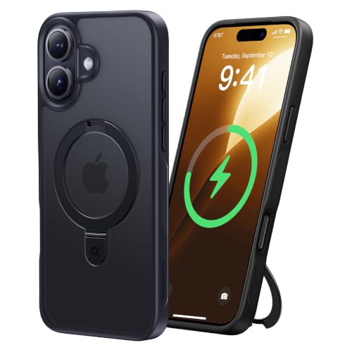Image of CASEKOO Ultra-Magnetic Stand for iPhone 17 Case, Shockproof & Slim, Black | [Military Drop Protection] [Compatible with MagSafe] Translucent Matte for iPhone 17 Phone Case with Ring Holder 6.3 Inch