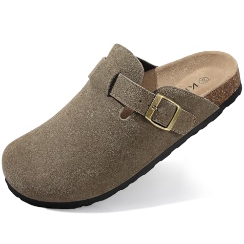 Image of KIDMI Genuine Suede Clogs for Women Men Cork Footbed Sandals Leather Mules Potato Shoes with Arch Support