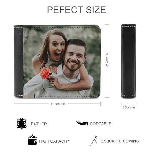 Custom Leather Wallets for Men Personalized Photo Wallet Design Your Picture Text Name Birthday Father's Day Gifts for Dad Husband Boyfriend (Double-sided Design)3