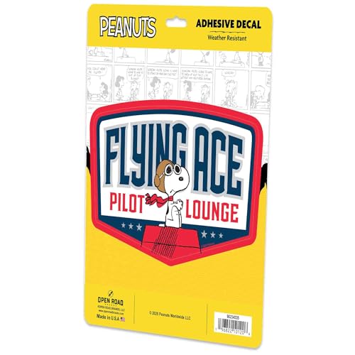 Image of Peanuts Snoopy Flying Ace Pilot Lounge Adhesive Vinyl Decal - Fun Snoopy Sticker for Travel Gear, Suitcase, or Car