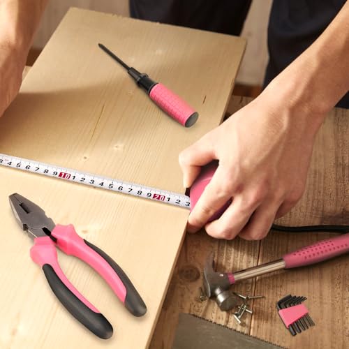 XDENGP 13 Piece Pink Tool Set, Mini Tool Box for Women. Home Tool Kit with Plastic Storage Toolbox for All Purpose Office, Garage, Apartment and College Dorm