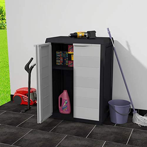 Gartenschrank, niedriger Schrank für den Außenbereich aus Polypropylen, Schrank für den Außenbereich mit 2 Türen, 1… – Bild 5