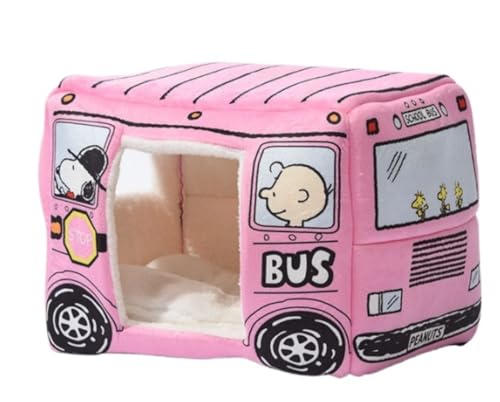 MLTUN MAKAN ドーム型ペットベッド/ハウス、居心地の良い、スクールバス型、バス型、犬小屋、ソファ型、犬用ベッド、猫用ベッド、スタイリッシュ、黄色、犬と猫に適しており、小型犬と中型犬に適しています (ピンク,S40*31*31cm)