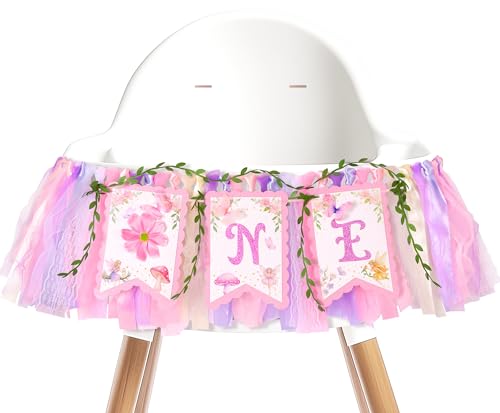 Image of Kriyokiaa Fairy First Birthday High Chair Banner One High Chair Banner Girl Photo Backdrop Fairy First Birthday Decorations for Girl Wall Hanging Decorations for Kids Bedroom