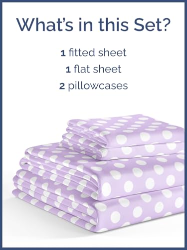 Image of Kids Full Size Purple Dots Bed Sheets - 4 Piece Kids Purple Dots Sheet Set