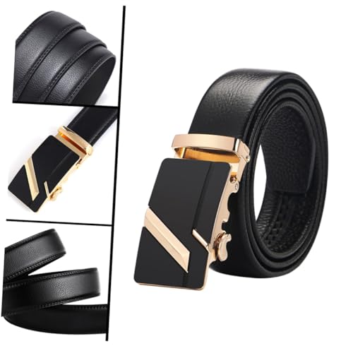Men's Casual Imitation Leather Automatic Buckle Belt Stylish Jeans Strap for Everyday Wear 110CM